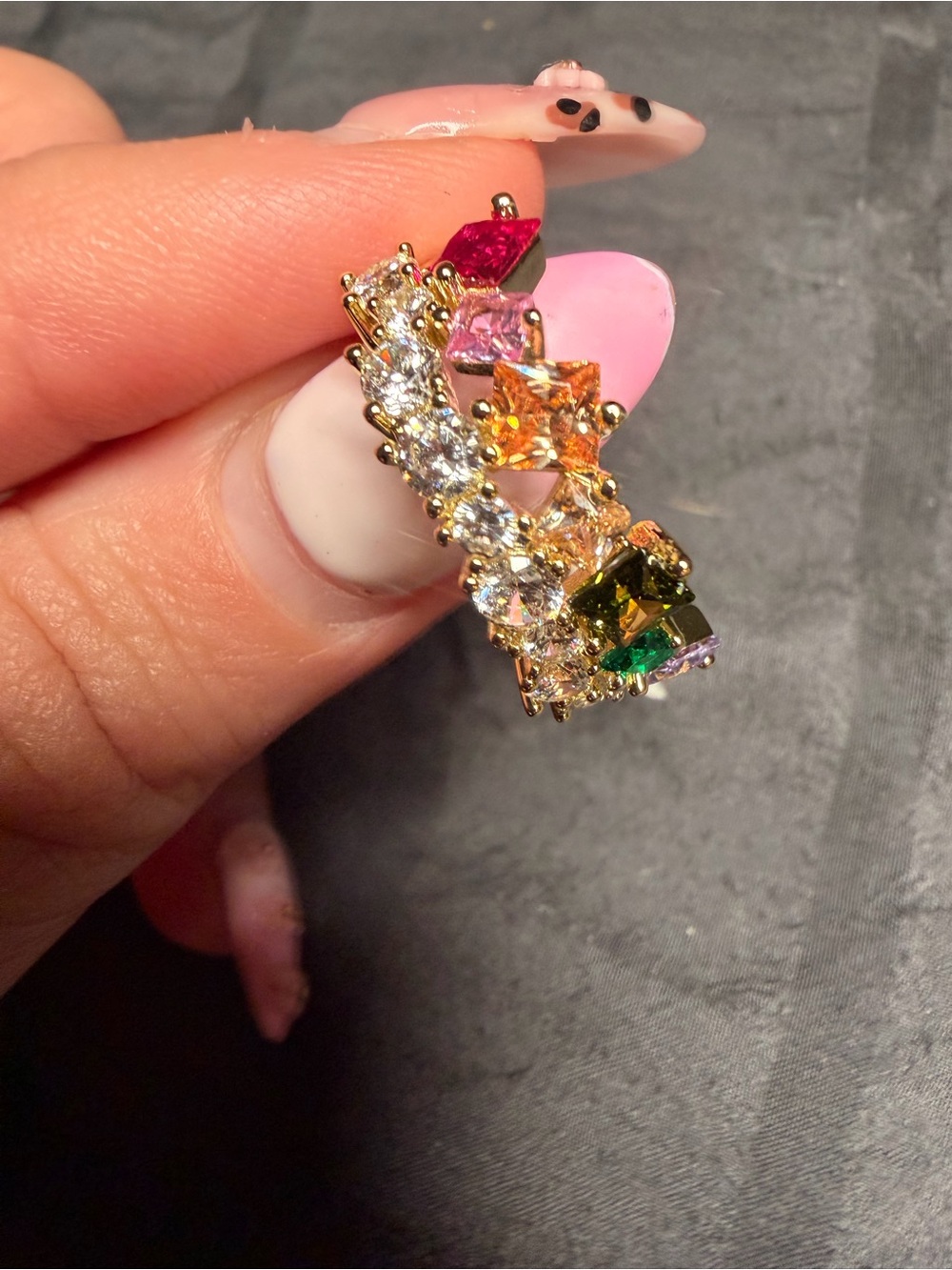 Gold Filled Rainbow Princess Cut AAA CZ Statement Ring size 8